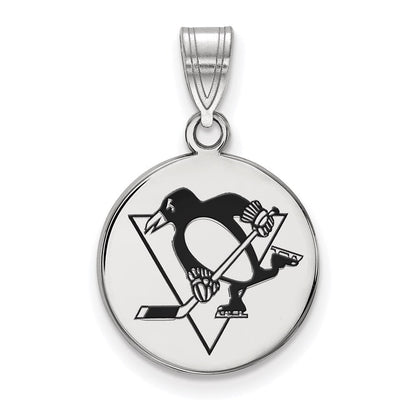 Sterlingsilber Rhodiniert Nhl Logoart Pittsburgh Penguins Mittel Emailliert Plättchen Anhänger