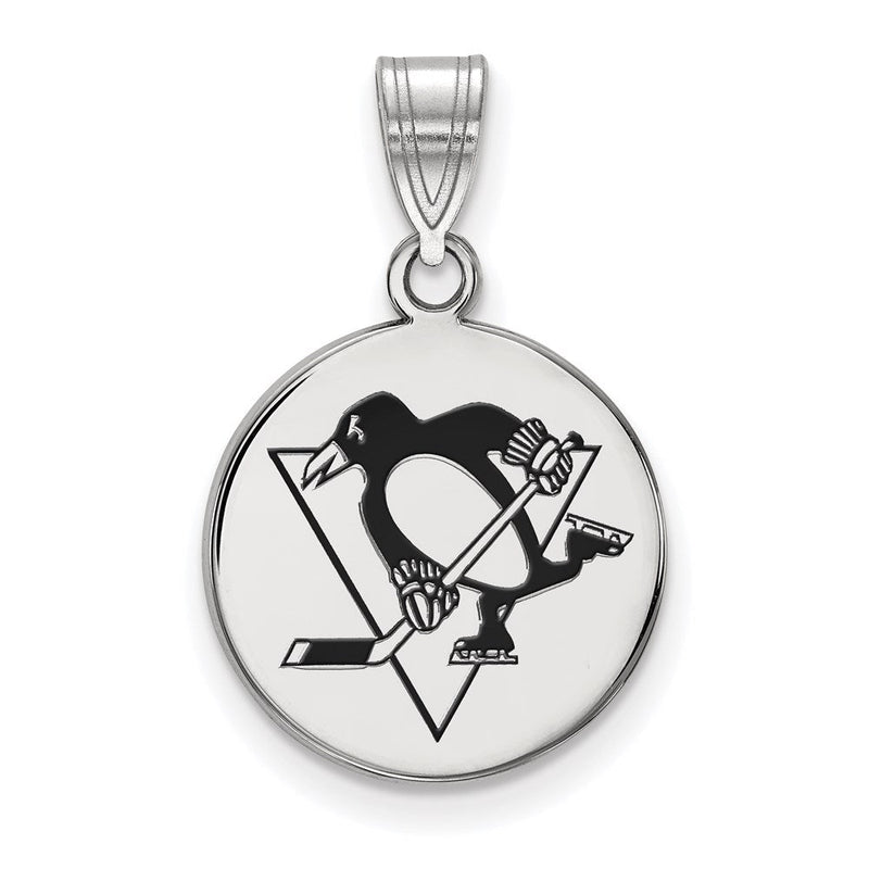 Sterlingsilber Rhodiniert Nhl Logoart Pittsburgh Penguins Mittel Emailliert Plättchen Anhänger