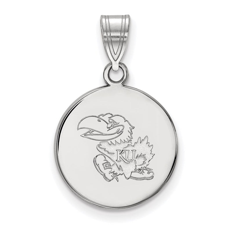 Sterlingsilber Rhodiniert Logoart University Of Kansas Jayhawk Mittel Plättchen Anhänger
