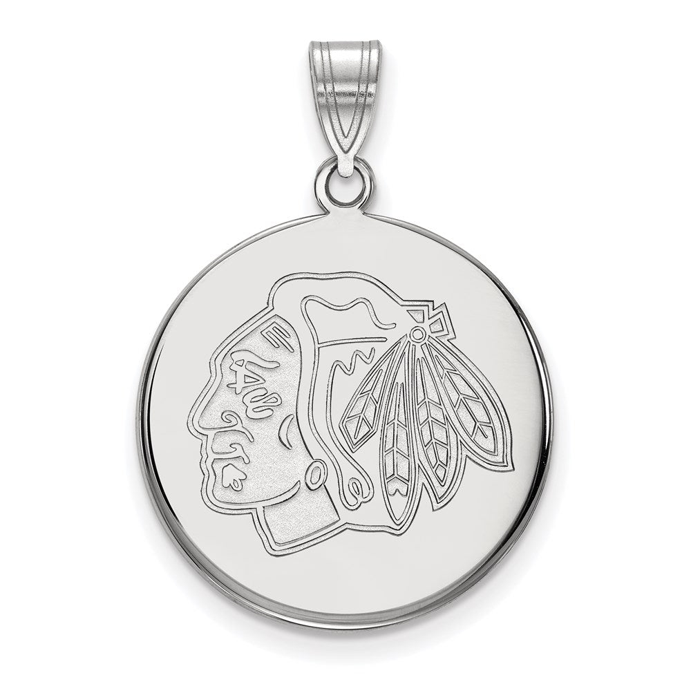 Sterlingsilber Rhodiniert Nhl Logoart Chicago Blackhawks Groß Plättchen Anhänger