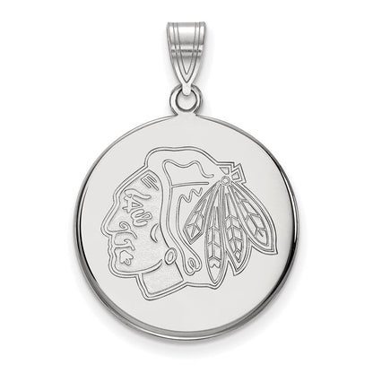 Sterlingsilber Rhodiniert Nhl Logoart Chicago Blackhawks Groß Plättchen Anhänger