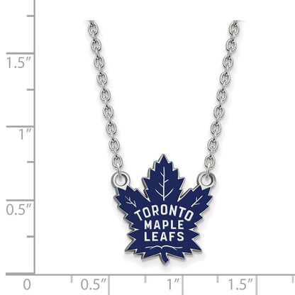 Sterlingsilber Rhodiniert Nhl Logoart Toronto Maple Leafs Groß Emailliert Anhänger 18 Zoll Halskette