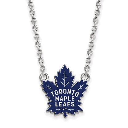 Sterlingsilber Rhodiniert Nhl Logoart Toronto Maple Leafs Groß Emailliert Anhänger 18 Zoll Halskette