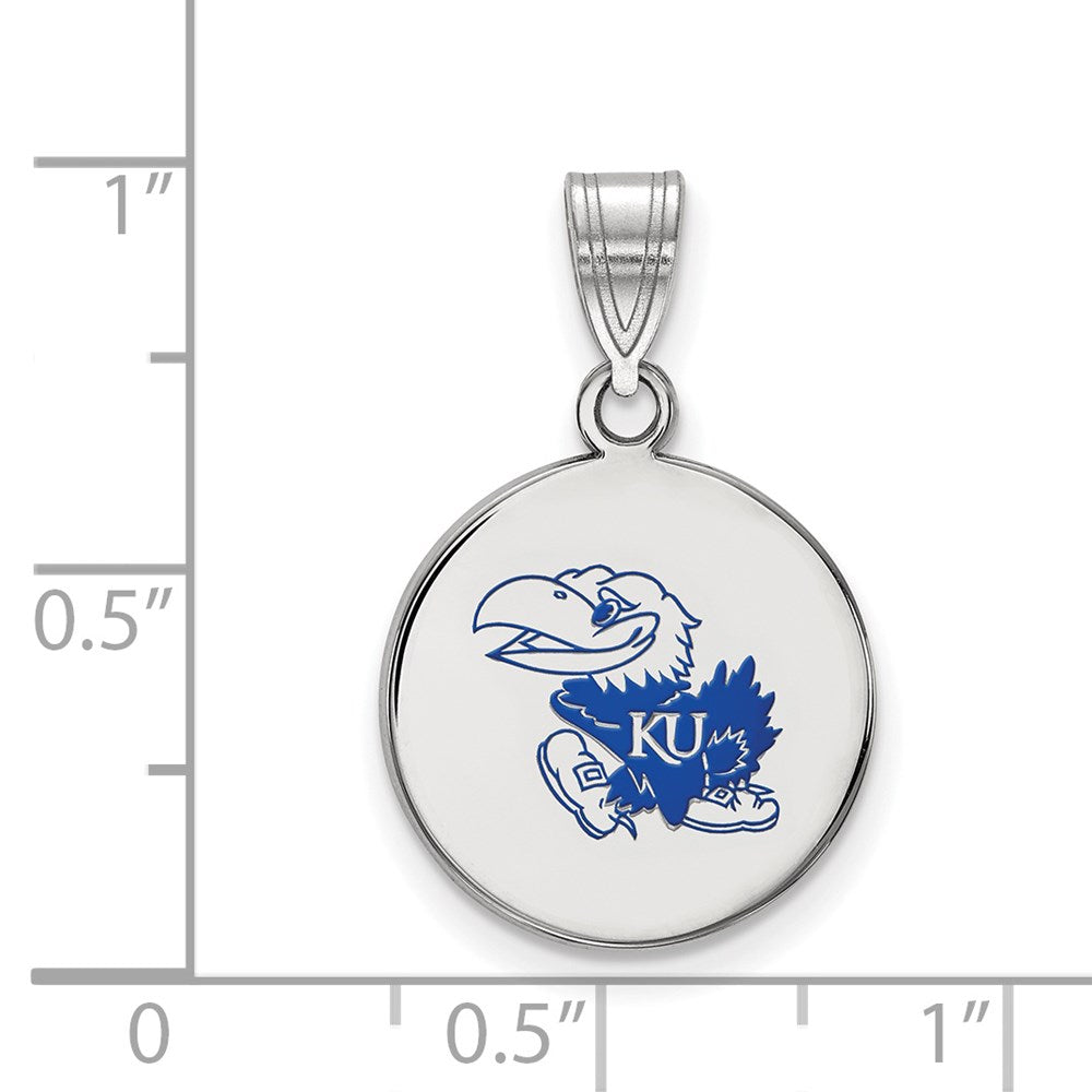 Sterlingsilber Rhodiniert Logoart University Of Kansas Jayhawk Mittel Emailliert Plättchen Anhänger