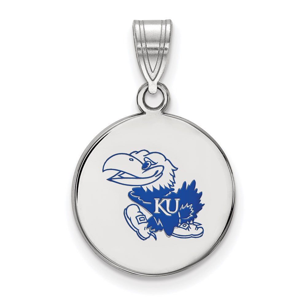 Sterlingsilber Rhodiniert Logoart University Of Kansas Jayhawk Mittel Emailliert Plättchen Anhänger