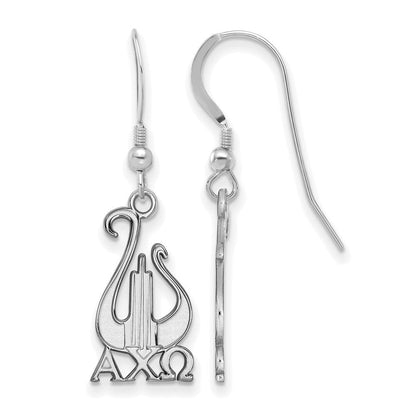 Sterlingsilber Rhodiniert Logoart Alpha Chi Omega Sorority Symbol Mittel Hängend Draht Ohrringe