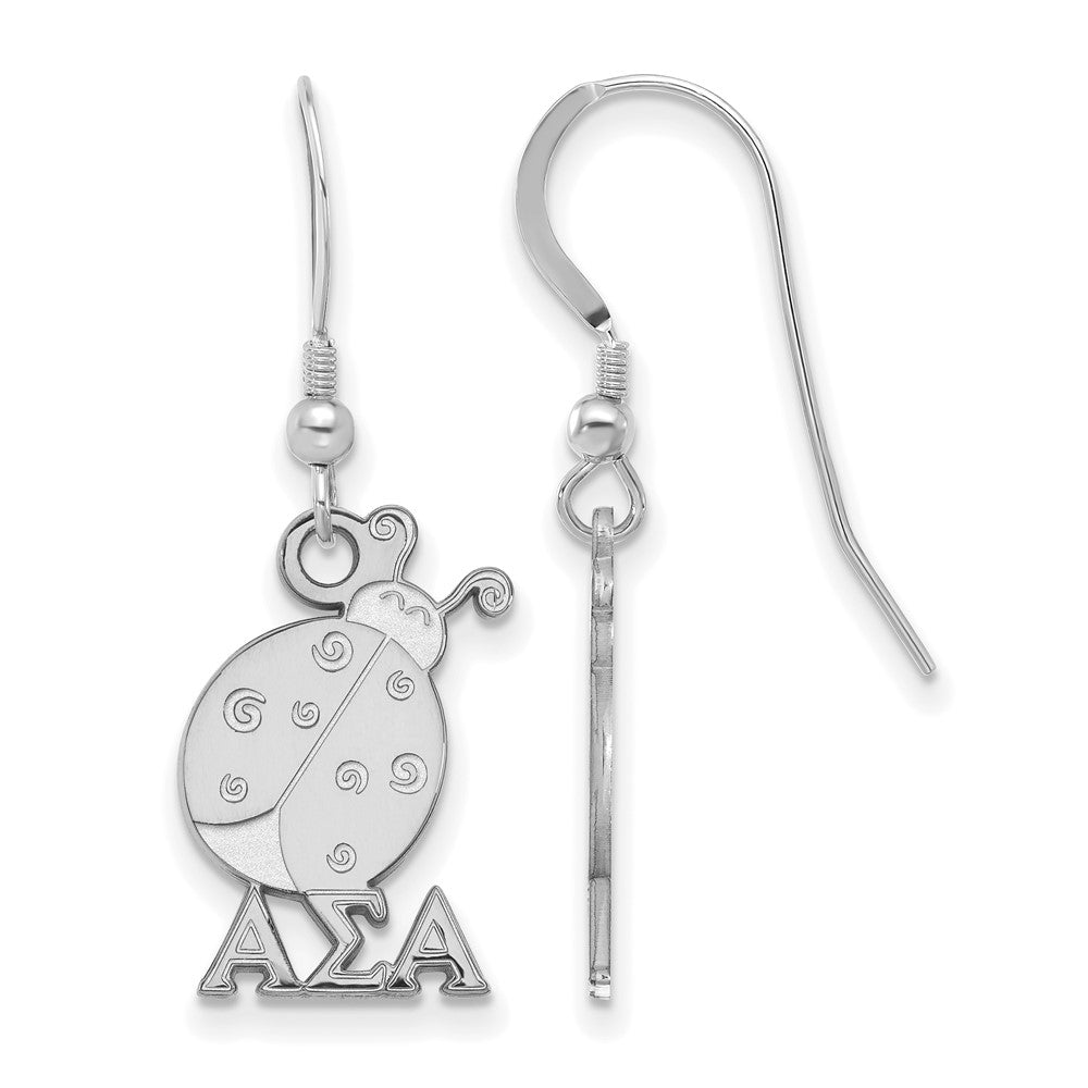 Sterlingsilber Rhodiniert Logoart Alpha Sigma Sorority Symbol Klein Hängend Draht Ohrringe