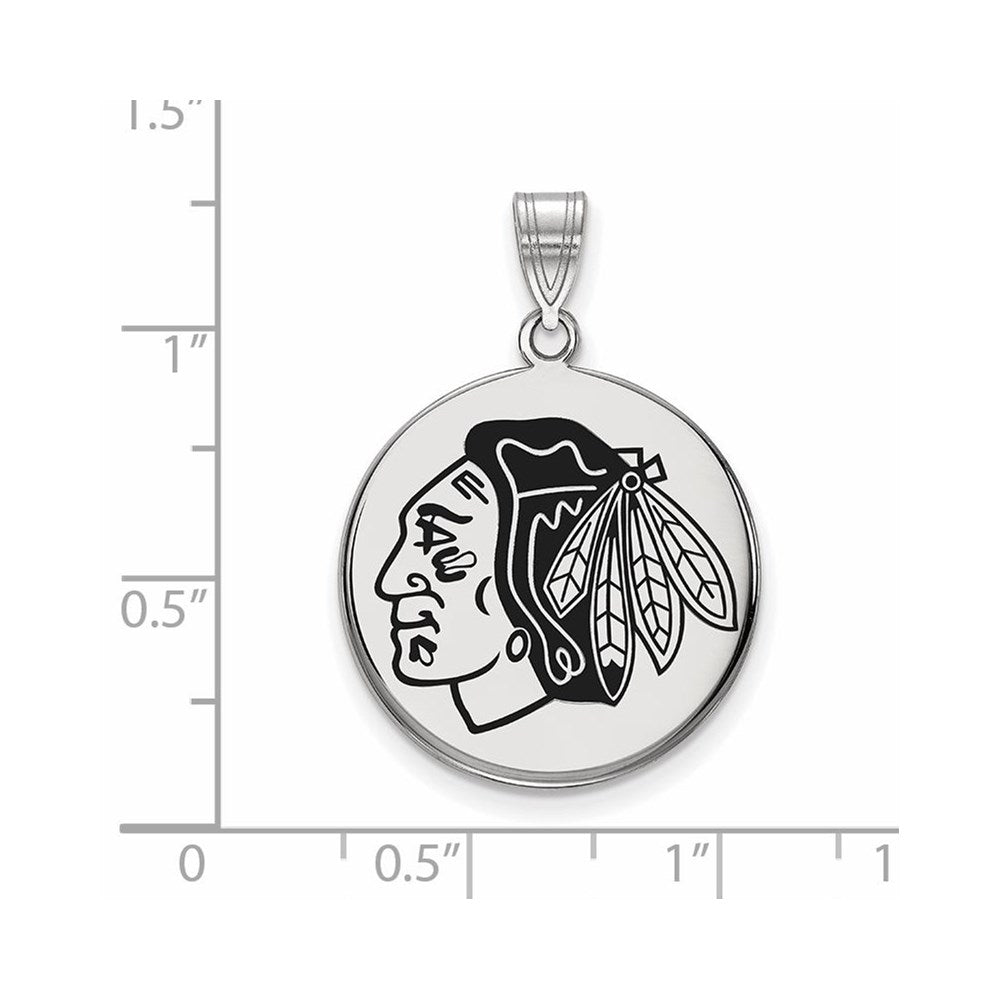 Sterlingsilber Rhodiniert Nhl Logoart Chicago Blackhawks Groß Emailliert Plättchen Anhänger