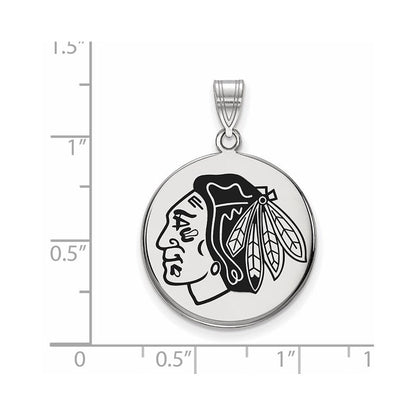Sterlingsilber Rhodiniert Nhl Logoart Chicago Blackhawks Groß Emailliert Plättchen Anhänger