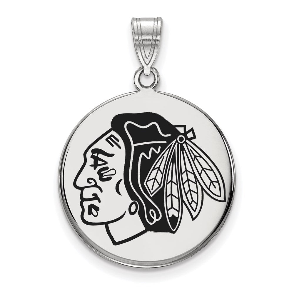 Sterlingsilber Rhodiniert Nhl Logoart Chicago Blackhawks Groß Emailliert Plättchen Anhänger