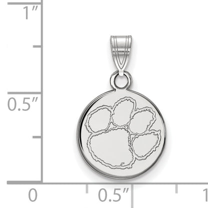 Sterlingsilber Rhodiniert Logoart Clemson University Tiger Paw Klein Plättchen Anhänger