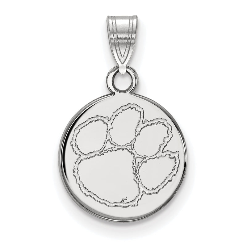 Sterlingsilber Rhodiniert Logoart Clemson University Tiger Paw Klein Plättchen Anhänger
