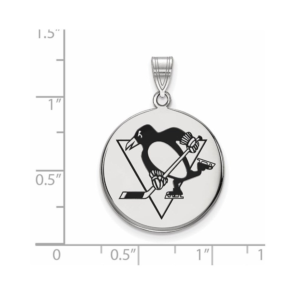 Sterlingsilber Rhodiniert Nhl Logoart Pittsburgh Penguins Groß Emailliert Plättchen Anhänger