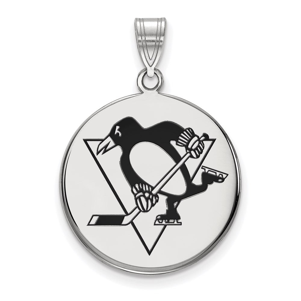 Sterlingsilber Rhodiniert Nhl Logoart Pittsburgh Penguins Groß Emailliert Plättchen Anhänger