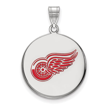 Sterlingsilber Rhodiniert Nhl Logoart Detroit Rot Flügel Groß Emailliert Plättchen Anhänger