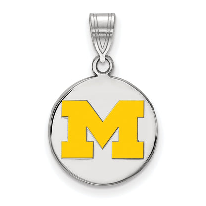 Sterlingsilber Rhodiniert Logoart University Of Michigan Buchstabe M Mittel Gelb Emailliert Plättchen Anhänger