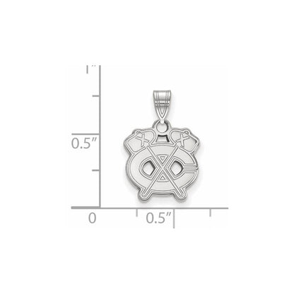 Sterlingsilber Rhodiniert Nhl Logoart Chicago Blackhawks Buchstabe C und Tomahawk Klein Anhänger