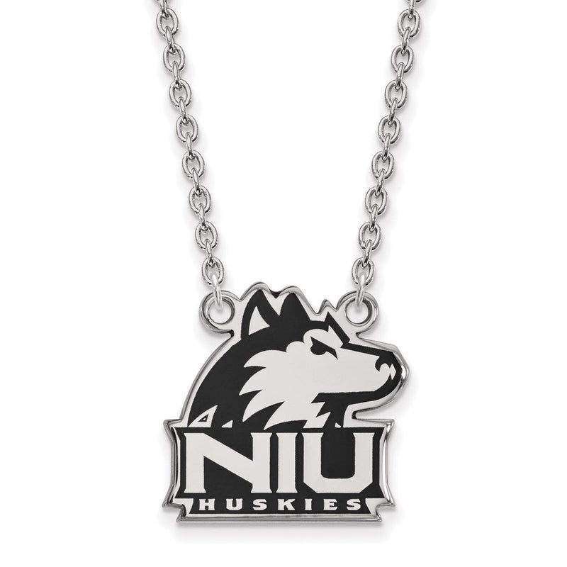 Sterlingsilber Rhodiniert Logoart Northern Illinois University N I U Huskies Groß Emailliert Anhänger 18 Zoll Halskette