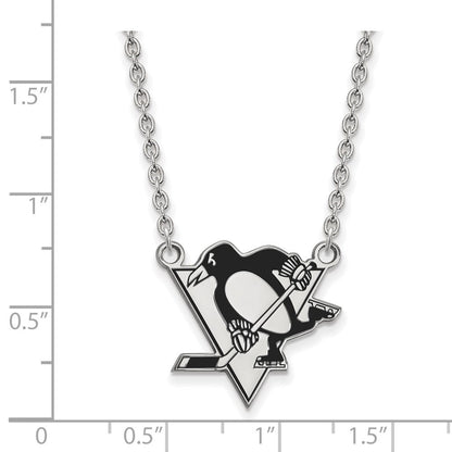 Sterlingsilber Rhodiniert Nhl Logoart Pittsburgh Penguins Groß Emailliert Anhänger 18 Zoll Halskette
