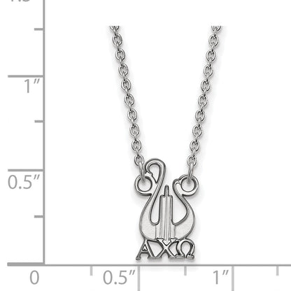 Sterlingsilber Rhodiniert Logoart Alpha Chi Omega Sorority Symbol Klein Anhänger 18 Zoll Halskette