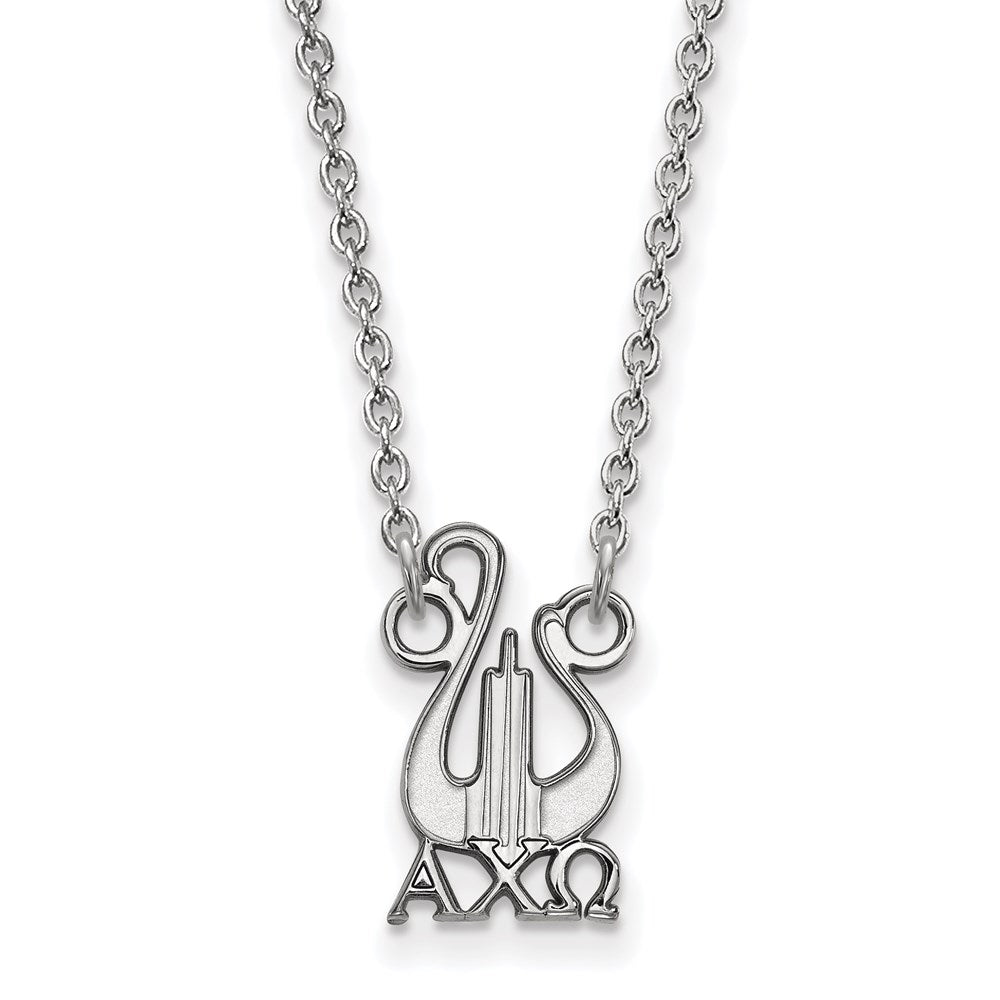 Sterlingsilber Rhodiniert Logoart Alpha Chi Omega Sorority Symbol Klein Anhänger 18 Zoll Halskette