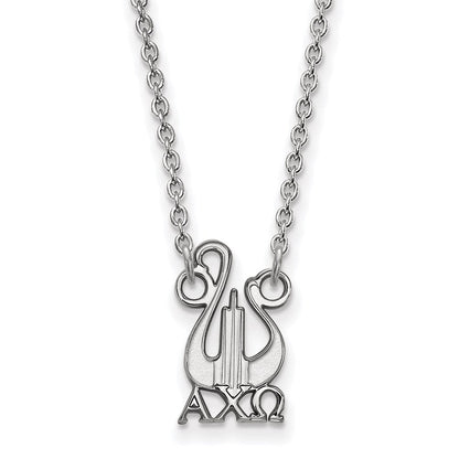 Sterlingsilber Rhodiniert Logoart Alpha Chi Omega Sorority Symbol Klein Anhänger 18 Zoll Halskette
