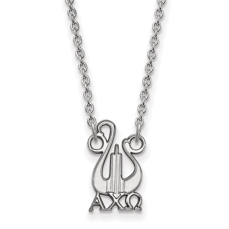 Sterlingsilber Rhodiniert Logoart Alpha Chi Omega Sorority Symbol Klein Anhänger 18 Zoll Halskette