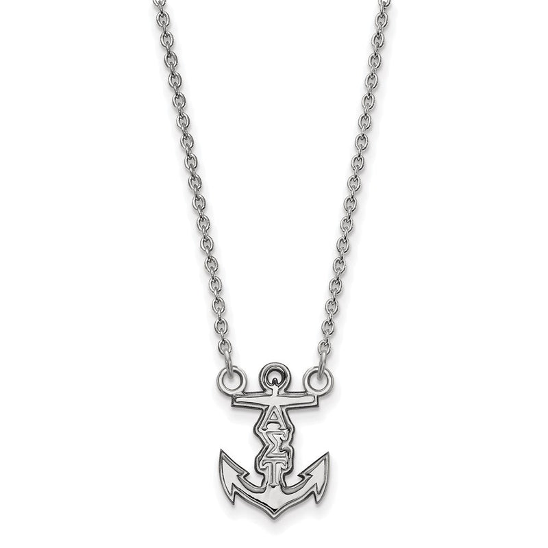 Sterlingsilber Rhodiniert Logoart Alpha Sigma Tau Sorority Symbol Extra Klein Anhänger 18 Zoll Halskette