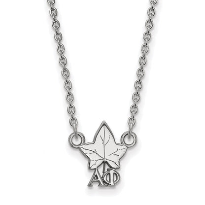 Sterlingsilber Rhodiniert Logoart Alpha Phi Sorority Symbol Extra Klein Anhänger 18 Zoll Halskette
