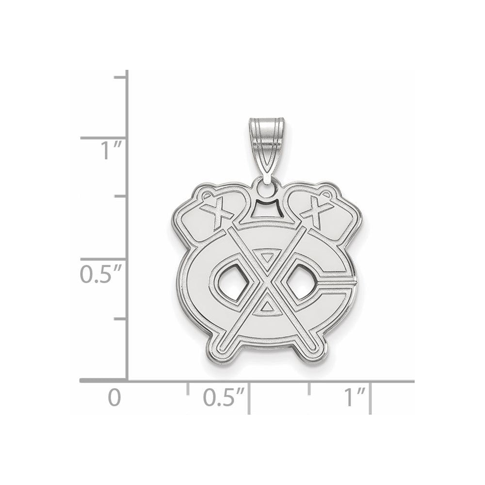 Sterlingsilber Rhodiniert Nhl Logoart Chicago Blackhawks Buchstabe C und Tomahawk Groß Anhänger