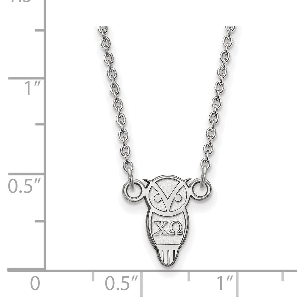 Sterlingsilber Rhodiniert Logoart Chi Omega Sorority Symbol Extra Klein Anhänger 18 Zoll Halskette