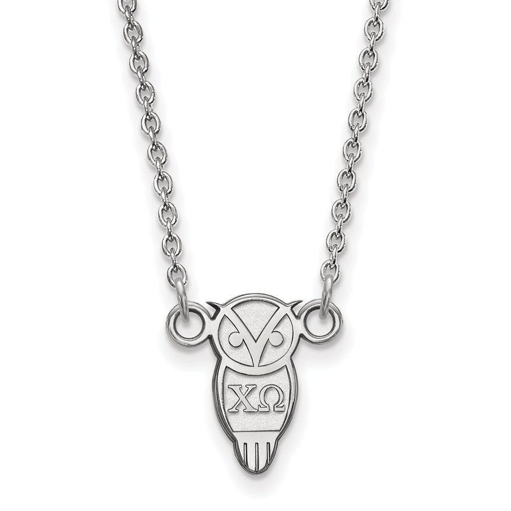 Sterlingsilber Rhodiniert Logoart Chi Omega Sorority Symbol Extra Klein Anhänger 18 Zoll Halskette