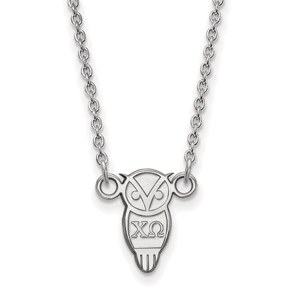 Sterlingsilber Rhodiniert Logoart Chi Omega Sorority Symbol Extra Klein Anhänger 18 Zoll Halskette