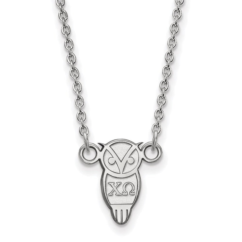 Sterlingsilber Rhodiniert Logoart Chi Omega Sorority Symbol Extra Klein Anhänger 18 Zoll Halskette