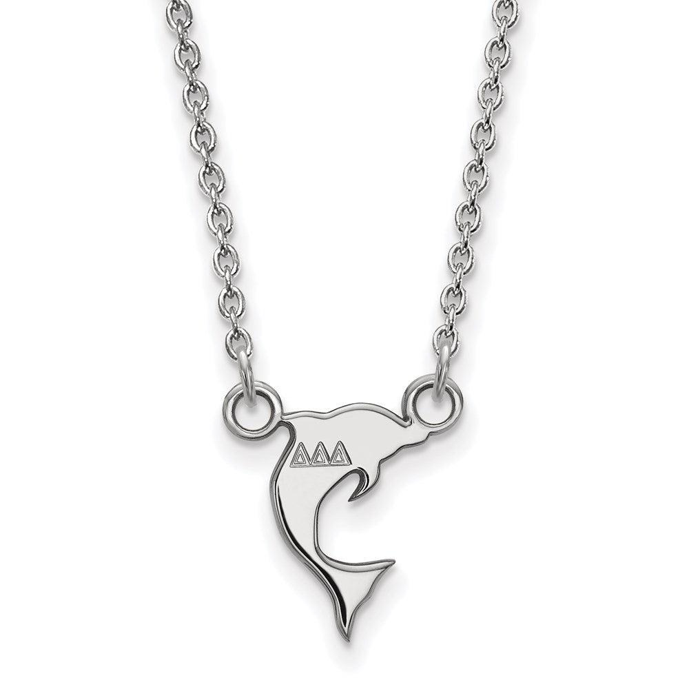 Sterlingsilber Rhodiniert Logoart Delta Sorority Symbol Extra Klein Anhänger 18 Zoll Halskette