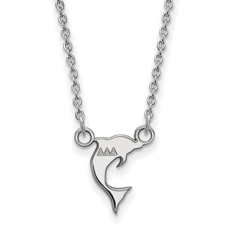 Sterlingsilber Rhodiniert Logoart Delta Sorority Symbol Extra Klein Anhänger 18 Zoll Halskette