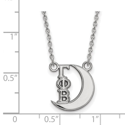 Sterlingsilber Rhodiniert Logoart Gamma Phi Beta Sorority Symbol Extra Klein Anhänger 18 Zoll Halskette