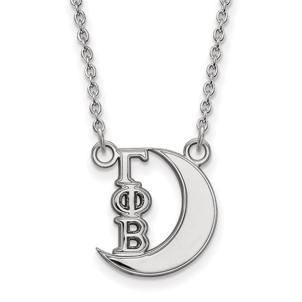 Sterlingsilber Rhodiniert Logoart Gamma Phi Beta Sorority Symbol Extra Klein Anhänger 18 Zoll Halskette