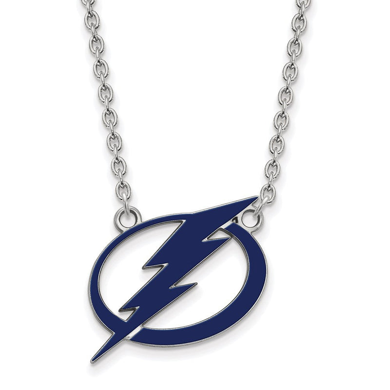 Sterlingsilber Rhodiniert Nhl Logoart Tampa Bay Blitz Groß Emailliert Anhänger 18 Zoll Halskette