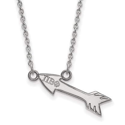 Sterlingsilber Rhodiniert Logoart Pi Beta Phi Sorority Symbol Extra Klein Anhänger 18 Zoll Halskette