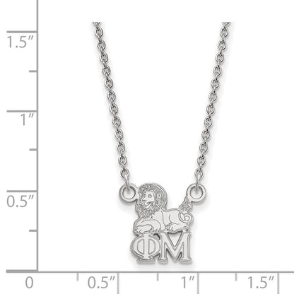 Sterlingsilber Rhodiniert Logoart Phi Mu Sorority Symbol Extra Klein Anhänger 18 Zoll Halskette