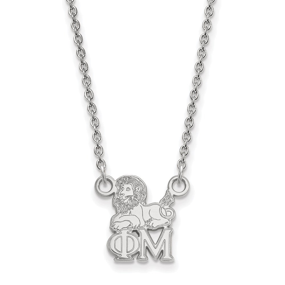 Sterlingsilber Rhodiniert Logoart Phi Mu Sorority Symbol Extra Klein Anhänger 18 Zoll Halskette