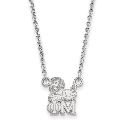 Sterlingsilber Rhodiniert Logoart Phi Mu Sorority Symbol Extra Klein Anhänger 18 Zoll Halskette
