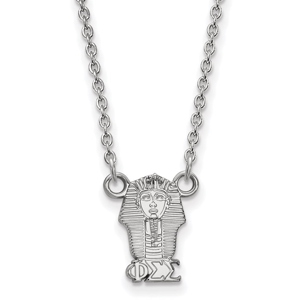 Sterlingsilber Rhodiniert Logoart Phi Sigma Sorority Symbol Extra Klein Anhänger 18 Zoll Halskette