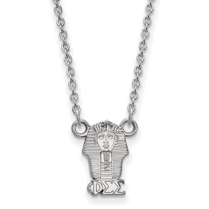 Sterlingsilber Rhodiniert Logoart Phi Sigma Sorority Symbol Extra Klein Anhänger 18 Zoll Halskette