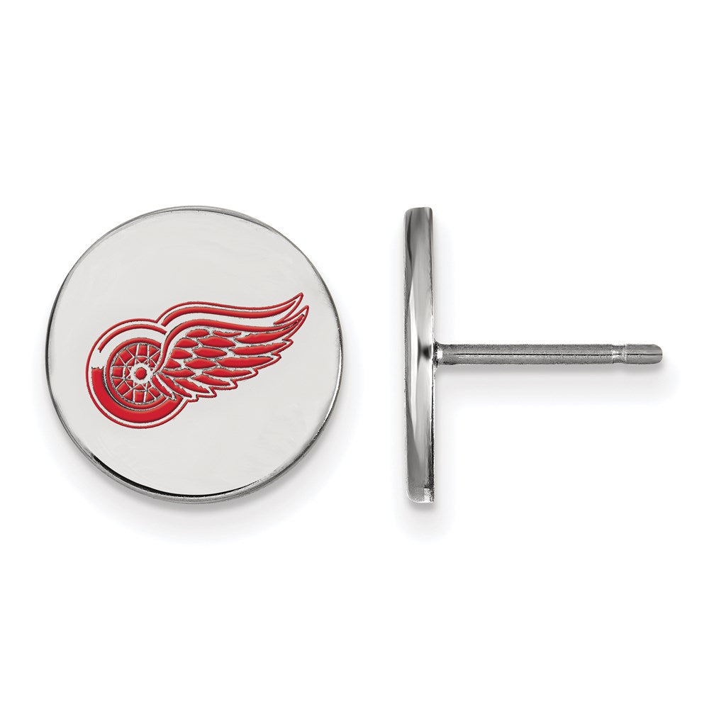 Sterlingsilber Rhodiniert Nhl Logoart Detroit Rot Flügel Klein Emailliert Plättchen Ohrstecker