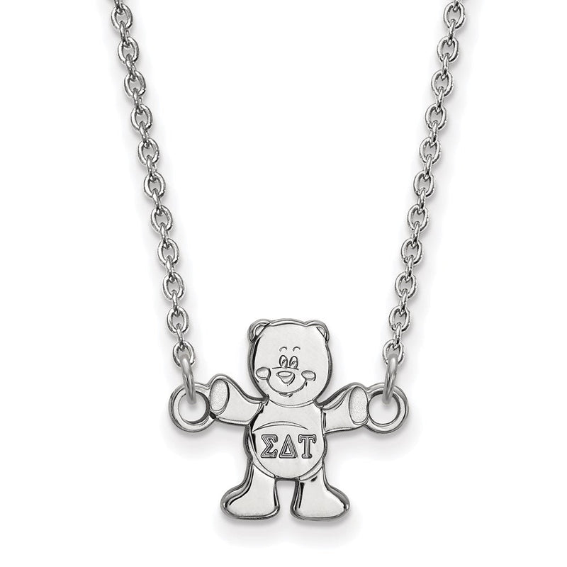 Sterlingsilber Rhodiniert Logoart Sigma Delta Tau Sorority Symbol Extra Klein Anhänger 18 Zoll Halskette