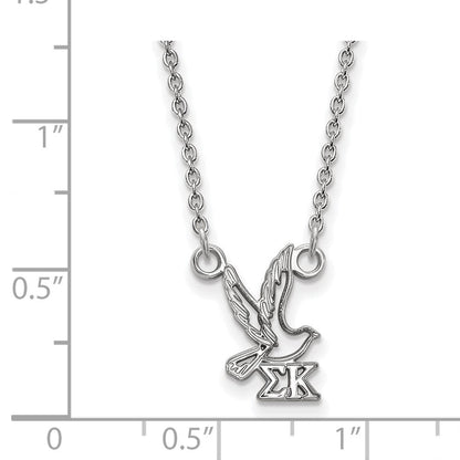 Sterlingsilber Rhodiniert Logoart Sigma Kappa Sorority Symbol Extra Klein Anhänger 18 Zoll Halskette