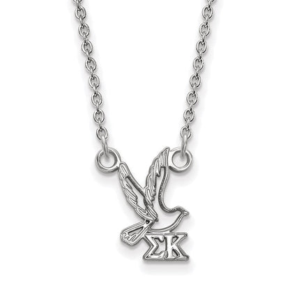 Sterlingsilber Rhodiniert Logoart Sigma Kappa Sorority Symbol Extra Klein Anhänger 18 Zoll Halskette