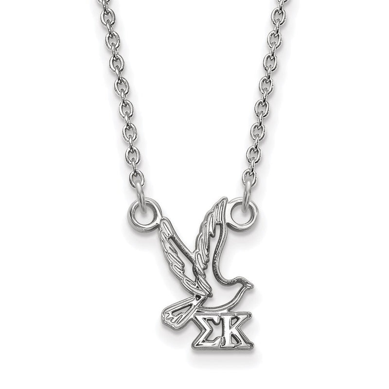 Sterlingsilber Rhodiniert Logoart Sigma Kappa Sorority Symbol Extra Klein Anhänger 18 Zoll Halskette
